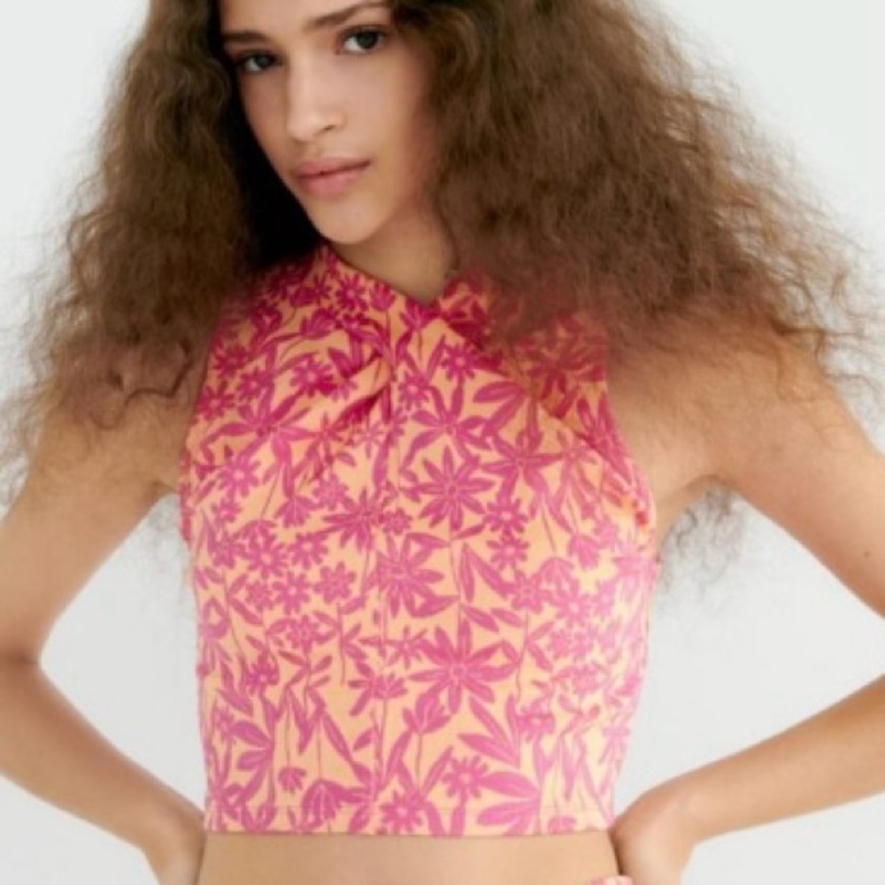 NWT Zara Jacquard Crop Wrap Top Size Small